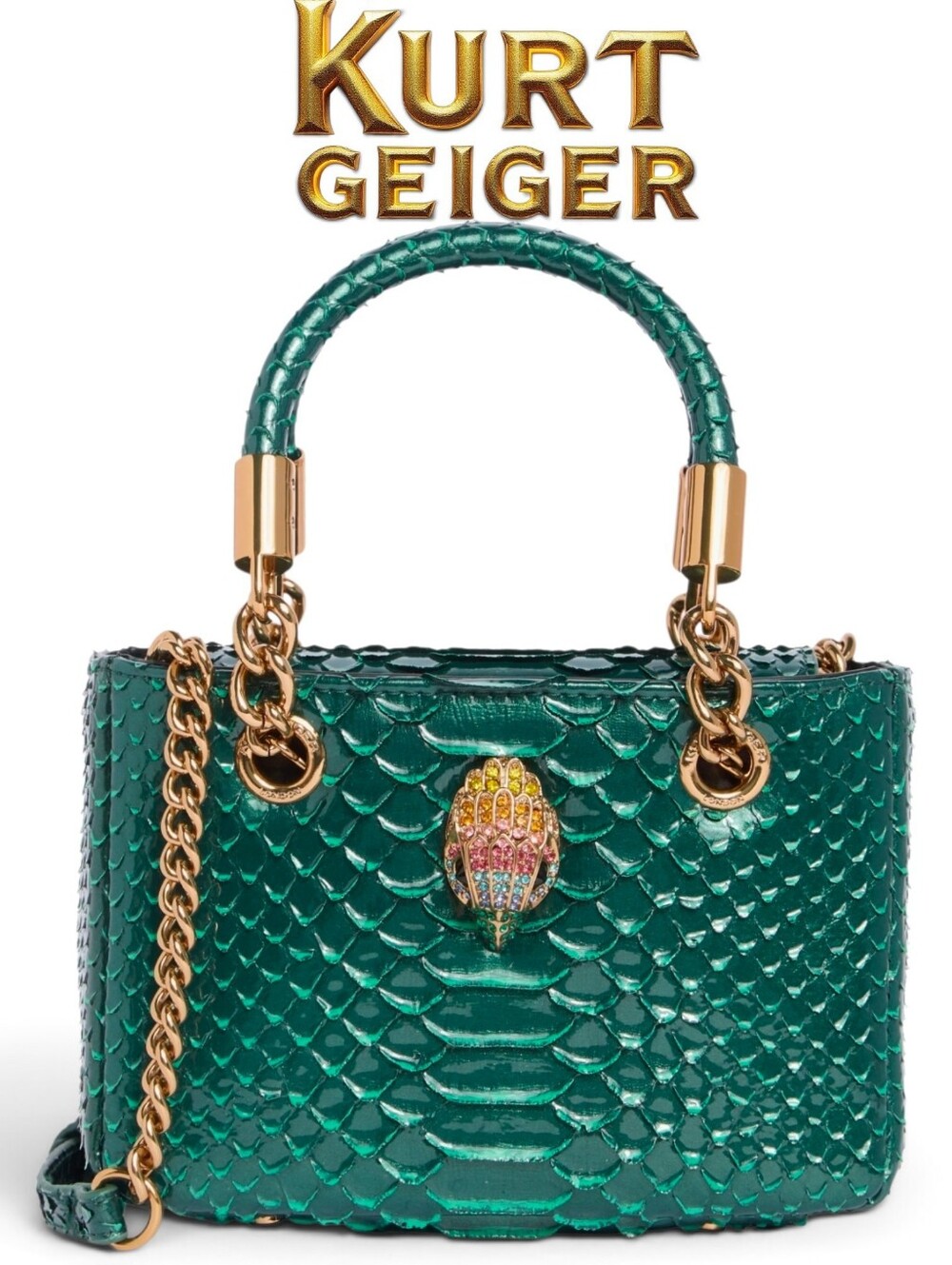 Kurt Geiger Green Snake-Embossed Crossbody Bag w/ Wallet NWT! (Retail $535) - Picture 2 of 16